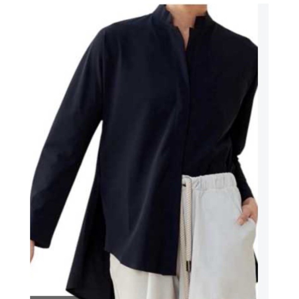 ADAY Something Borrowed Shirt Tunic Button Up High Low Small Athletic Black